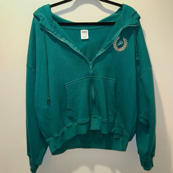 PINK Victoria's Secret Green Zip Up Hoodie - Picture 1 of 3